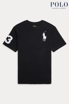 Negru - Tricou cu imprimeu ponei mare din bumbac Jerseu Polo Ralph Lauren pentru băieți (K94367) | 292 LEI