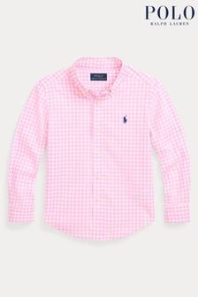 Розовая рубашка из хлопкового поплина для мальчиков в полоску Polo Ralph Lauren (K94372) | €88 - €93