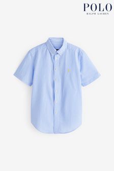 Синяя рубашка для мальчиков в полоску с короткими рукавами Polo Ralph Lauren (K94380) | €89 - €103