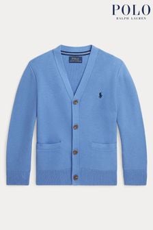 Cardigan Polo Ralph Lauren en maille de coton bleu garçon à col en V (K94389) | €116 - €128