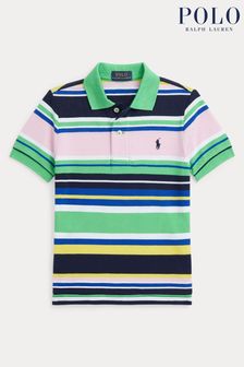Зеленая хлопковая рубашка поло в полоску для мальчиков Polo Ralph Lauren (K94405) | €103 - €109