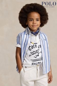 Polo Ralph Lauren Boys Blue Striped Linen Short Sleeve Shirt (K94443) | 560 zł - 625 zł