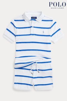Polo Ralph Lauren Boys Blue Striped Terry Polo Shirt and Short Set (K94719) | €193