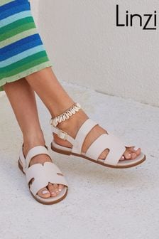 Linzi White Island Flat Sandals With Velcro Strap (K95275) | 204 SAR