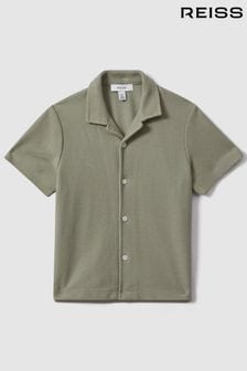 Reiss Pistachio Gerrard Teen Textured Cotton Cuban Collar Shirt (K95878) | SGD 99