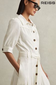 Reiss White Malika Petite Belted Cap Sleeve Midi Dress (K95881) | €273