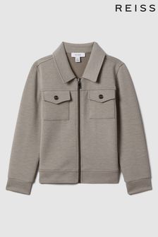 Reiss Taupe Medina Teen Interlock Jersey Zip-Through Jacket (K95886) | $117