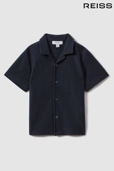 Reiss Navy Gerrard Teen Textured Cotton Cuban Collar Shirt (K95889) | 265 QAR