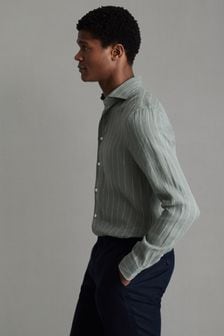Reiss Sage Stripe Ruban Linen Button-Through Shirt (K95890) | $156