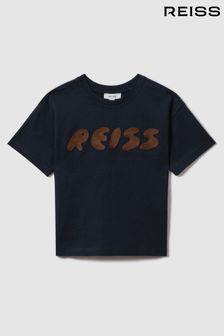 Marineblau - Reiss T-Shirt aus Baumwolle mit Rundhalsausschnitt und Schriftzug, Sand (K95934) | 37 €