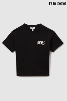 Reiss Washed Black Abbott Teen Cotton Motif T-Shirt (K95935) | €38