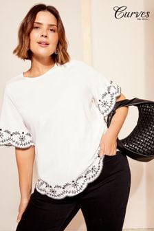Curves Like These White Embroidered Hem Blouse (K96399) | €44