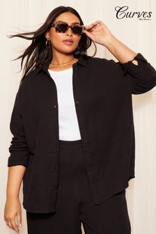 Curves Like These Black Linen Look Oversized Shirt (K96413) | AED200
