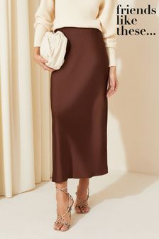 Friends Like These Brown Satin Bias Cut Maxi Skirt (K96842) | SGD 62