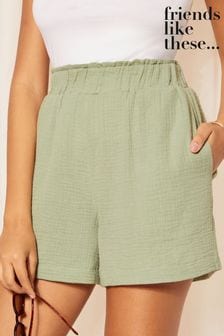 Friends Like These Green Textured Crinkle Cotton Shorts (K96862) | $43