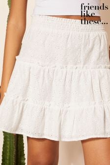 Friends Like These White Broderie Tiered Mini Skirt (K96864) | $51