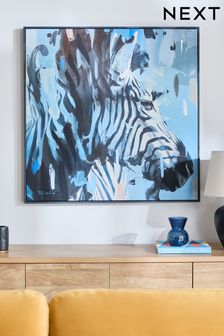 Teal Blue Zebra Framed Canvas Wall Art (K96974) | SGD 134
