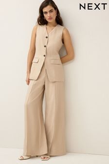 Neutral Pinstripe Tailored Wide Trousers (K97399) | $68