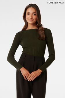 Forever New Green Evie Petite Long Sleeve Rib Knit Top (K97698) | €63