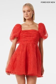 Forever New Red Cody Embroidered Skater Mini Dress (K97707) | kr1,558