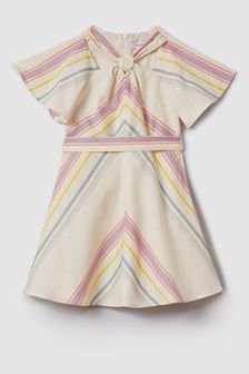 Reiss Ivory Kitty Teen Linen Cotton Knot Detail Dress (K97791) | OMR56