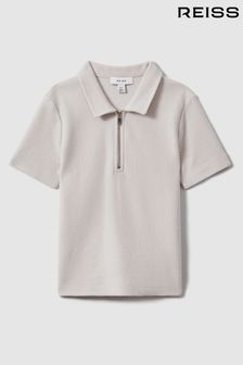 Reiss Silver Felix Teen Textured Cotton Half-Zip Polo Shirt (K97801) | SGD 94