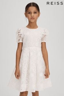 Reiss Ivory Emelie Junior Lace Puff Sleeve Dress (K97809) | AED576