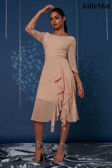 Jolie Moi Nude Diamanté Embellished Chiffon Midi Dress (K98109) | €39