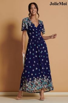 Jolie Moi Blue Mirrored Angel Sleeve Mesh Maxi Dress (K98140) | €140