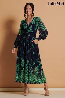 Jolie Moi Green Amica Symmetrical Print Lace Maxi Dress (K98145) | €108