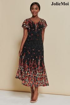 Jolie Moi Red Mirrored Print Lace Maxi Dress (K98148) | 440 QAR