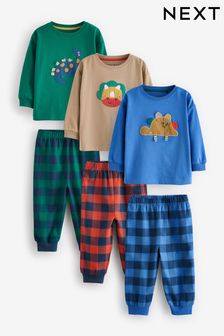 Green/Orange/Blue Dinosaur Check Woven Bottom 100% Cotton Pyjamas 3 Pack (9mths-8yrs) (K98565) | BGN 103 - BGN 122