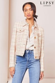 Lipsy Cream Boucle Patch Pocket Button Through Cropped Jacket (K98581) | kr835