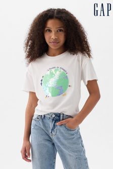 Weiß - Gap Grafik Kurzarm T-Shirt mit Rundhalsausschnitt und Pailletten​​​​​​​ (4-13yrs) (K98622) | 25 €