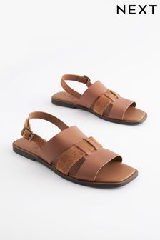 Tan Brown Regular/Wide Fit Forever Comfort® Leather Slingback Sandals (K98623) | AED96