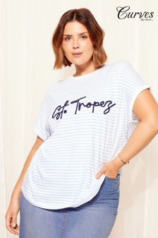 Curves Like These White Short Sleeve Embroidered T-Shirt (K98704) | 166 SAR