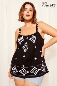 Curves Like These Black Embroidered Strappy Top (K98714) | €43
