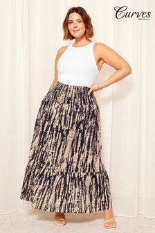 Curves Like These Navy Blue Shirred Waist Maxi Skirt (K98970) | AED277