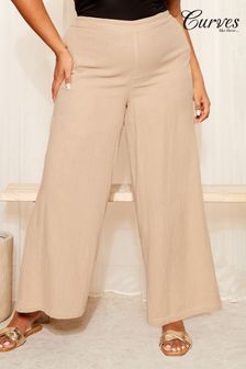 Curves Like These Nude Textured Wide Leg Trousers (K98975) | ￥6,170
