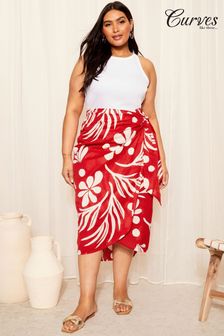 Curves Like These Red Sarong Wrap Skirt (K98978) | AED216