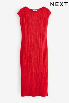 Red Short Sleeve Textured Column Jersey Dress (K99092) | KRW58,200