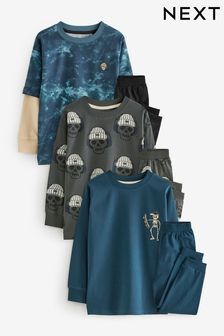 Blue/Grey Tie Dye Mock Sleeve Skateboard Long Sleeve Pyjamas 3 Pack (4-16yrs) (K99115) | €35 - €44