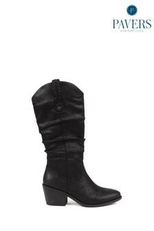 Pavers Black Mid-Calf Western Style Boots