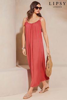 Lipsy Pink Palm Crinkle Holiday Maxi Dress (K99150) | kr680
