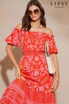 Lipsy Floral Printed Bardot Summer Holiday Midaxi Dress (K99151) | kr780