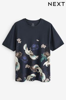 Navy Blue Crane Print T-Shirt (K99191) | €30