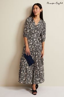 Phase Eight Black Floral Kezia Wrap Midi Dress (K99721) | $327