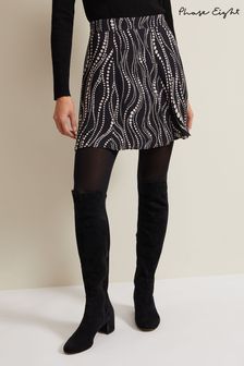 Phase Eight Ilaria Flippy Mini Pearl Print Black Skirt (K99753) | ₪ 347