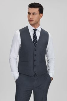 Reiss Airforce Blue Humble Slim Fit Single Breasted Wool Waistcoat (K99793) | AED1,210