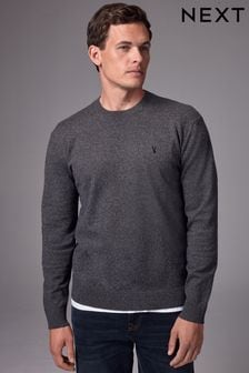 Charcoal Grey Stag Logo Crew Neck Regular Fit Cotton Rich Crew Jumper (K99804) | €27